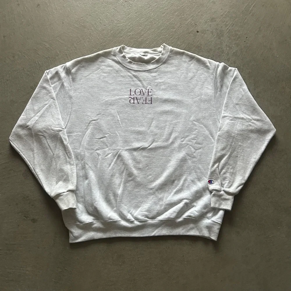 Vintage Champion Love Over Fear Sweatshirt Size‎ XL Gray Crewneck Life Church